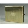 Image 1 : A 14ct gold cigarette case with scroll decorated borders framing vertical bands, the oval cartouc...