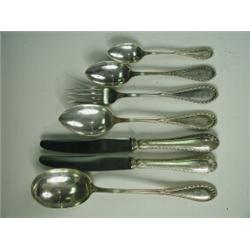 A canteen of continental silver comprising: twelve settings of forks, knives, spoons (two sizes)...