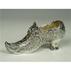 A Continental silver novelty shoe with gilt interior with London import marks dated 1896 Est. 150...