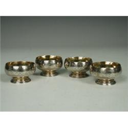 Four Victorian silver salts with engraved swag decoration, London 1874, maker P Smiley Est. 80/12...