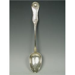 A late William IV silver basting spoon in the shell and fiddle pattern, Glasgow 1838, maker WA, 3...