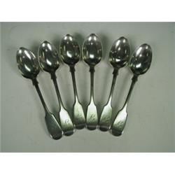 A set of six Victorian silver dessert spoons by George Angell, London 1877 (each terminal engrave...