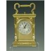 Image 1 : A Victorian carriage clock, with an hour repeat mechanism and a gold plated case with glazed beve...