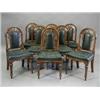 Image 1 : A set of eight Victorian oak single dining chairs with carved arched backs, leather overstuffed s...