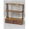 Image 1 : A mahogany open wall shelf, with two tiers above an arrangement of four drawers, 57 x 63.5cm Est....