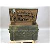Image 1 : An iron bound Armada chest with a false lock plate to the front, the shooting bolt action damaged...