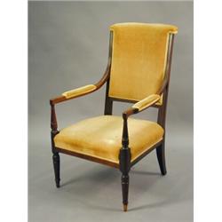 A George III mahogany framed open arm chair on turned supports Est. 250/350...