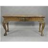 Image 1 : An antique pine console table having a veined marble top over a frieze with egg and dart, Greek k...