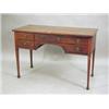 Image 1 : An antique mahogany kneehole table, the top with inlaid banding to the edge, and an arrangement o...