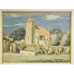 Charles Knight, A COUNTRY CHURCH, Signed, watercolour and crayon, 34 x 45cm, Est. 100/200...