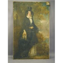 Circle of Richard Buckner, PORTRAIT OF A LADY, FULL LENGTH, IN A RIDING DRESS, HAT AND HOLDING...