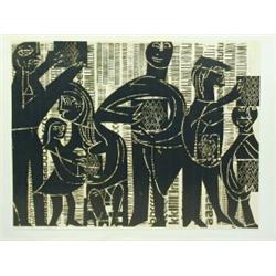 Helmut Grieshaber, Woodblock print, signed in pencil; A Jan Koblasa pieta print; another print,...
