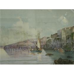 Neapolitan School, Early 20th Century, AN ITALIAN COASTAL SCENE WITH BOATS AND A CLIFF TOP HOUS...