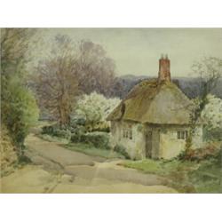 Henry John Sylvester Stannard (1870-1951), A COUNTRY LANE WITH A COTTAGE, Watercolour, 24 x 3...