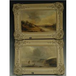 English School, 19th century, CATTLE IN A LANDSCAPE; FIGURES ON THE SEA SHORE, A pair, oil on...