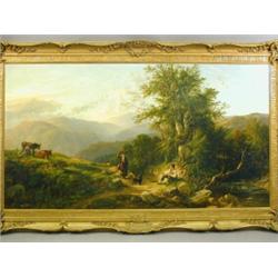 John E. Tennant (1796-1872), A ROMANTIC HIGHLAND SCENE WITH TWO FIGURES MEETING ON A FOOTPATH B...
