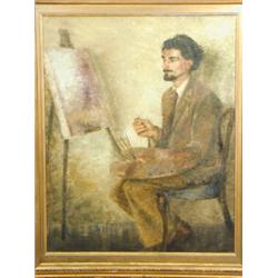 English School, A PORTRAIT OF AN ARTIST WORKING AT AN EASEL, Oil on canvas, 85 x 68cm, Est....