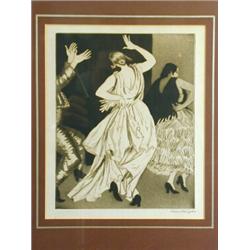 Dame Laura Knight (1877-1970), VIEW OF SPANISH DANCERS, Etching and aquatint, signed in penci...