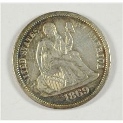 1869-S SEATED DIME XF/AU (RARE DATE)