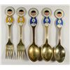 Image 1 : 7.2 OZ STERLING SILVER ANTIQUE ENAMELED 3-SPOONS 2-FORKS