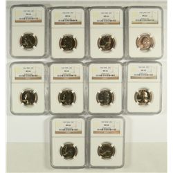 LOT OF ( 10 ) 1967 SMS WASHINGTON QUARTERS, NGC MS-66