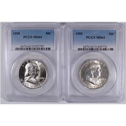 1955 & 58 FRANKLIN HALVES PCGS MS-64