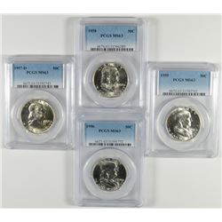 4 FRANKLIN HALVES PCGS MS-63 1955, 56, 57-D, 58