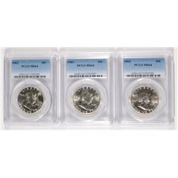 LOT OF ( 3 ) 1963 FRANKLIN HALF DOLLAR, PCGS MS-64