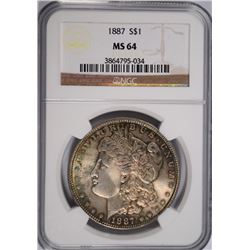 1887 MORGAN DOLLAR NGC MS-64 COLOR