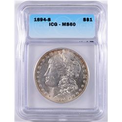 1894-S MORGAN SILVER DOLLAR, ICG MS-60