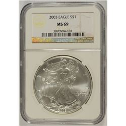 2003 AMERICAN SILVER EAGLE, NGC MS-69