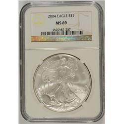 2004 AMERICAN SILVER EAGLE, NGC MS-69