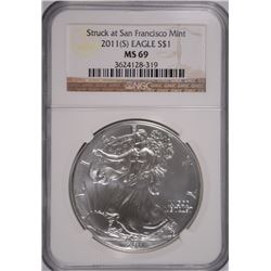 2011 (S) SILVER AMERICAN EAGLE NGC MS-69