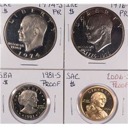 (4) PROOF DOLLARS (1974-S, 1976-S, 1981-S, 2006-S)