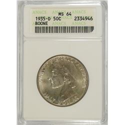 1935-D BOONE COMMEN HALF DOLLAR ANACS MS-64 - ESTIMATE $160-190.