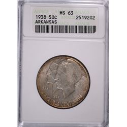 1938 ARKANSAS COMMEN HALF DOLLAR ANACS MS-63