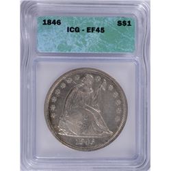 1846 SEATED DOLLAR ICG EF-45