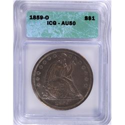 1859-O SEATED DOLLAR ICG AU-50