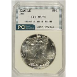 1987 AMERICAN SILVER EAGLE, PCI MS-70 PERFECT RARE! BOOKS FOR $2500.00