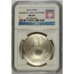 2014 BASEBALL HALL OF FAME SILVER DOLLAR, NGC MS-69