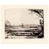 Image 1 : Rembrandt Canal with Boat and Bridge Etching 1800's