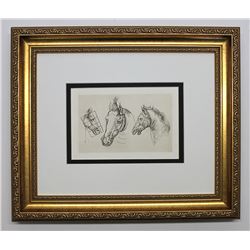 Leonard da Vinci Sudy of Horse Heads Engraving Framed