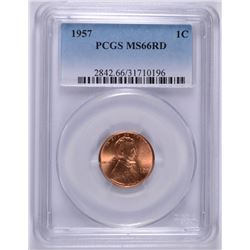 1957 LINCOLN CENT, PCGS MS-66 RED