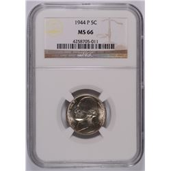 1944-P SILVER JEFFERSON NICKEL, NGC MS-66