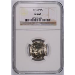1945-P SILVER JEFFERSON NICKEL, NGC MS-66