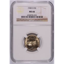 1945-D SILVER JEFFERSON NICKEL, NGC MS-66