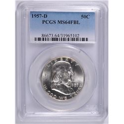1957-D FRANKLIN HALF DOLLAR, PCGS MS-64 FBL
