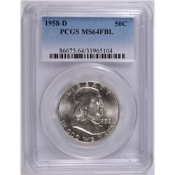 1958-D FRANKLIN HALF DOLLAR, PCGS MS-64 FBL