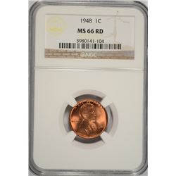 1948 LINCOLN CENT, NGC MS-66 RED
