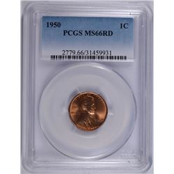 1950 LINCOLN CENT, PCGS MS-66 RED  SCARCE!